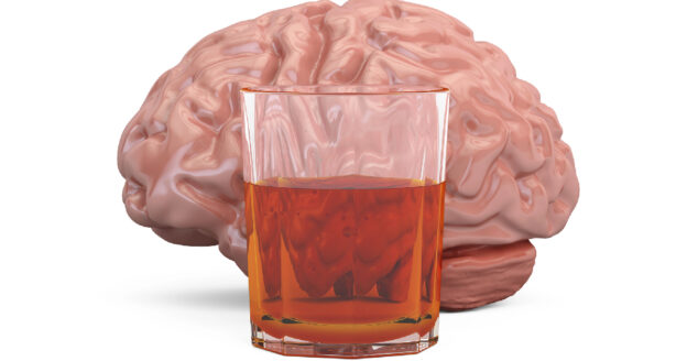 Brain and glass of alcohol